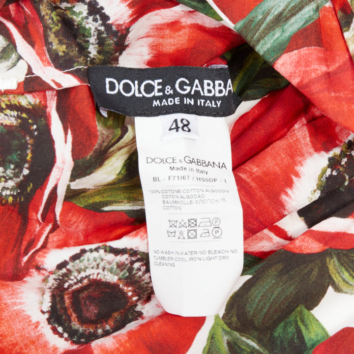 DOLCE GABBANA red anemone floral print cotton poplin peplum top IT48 XXL