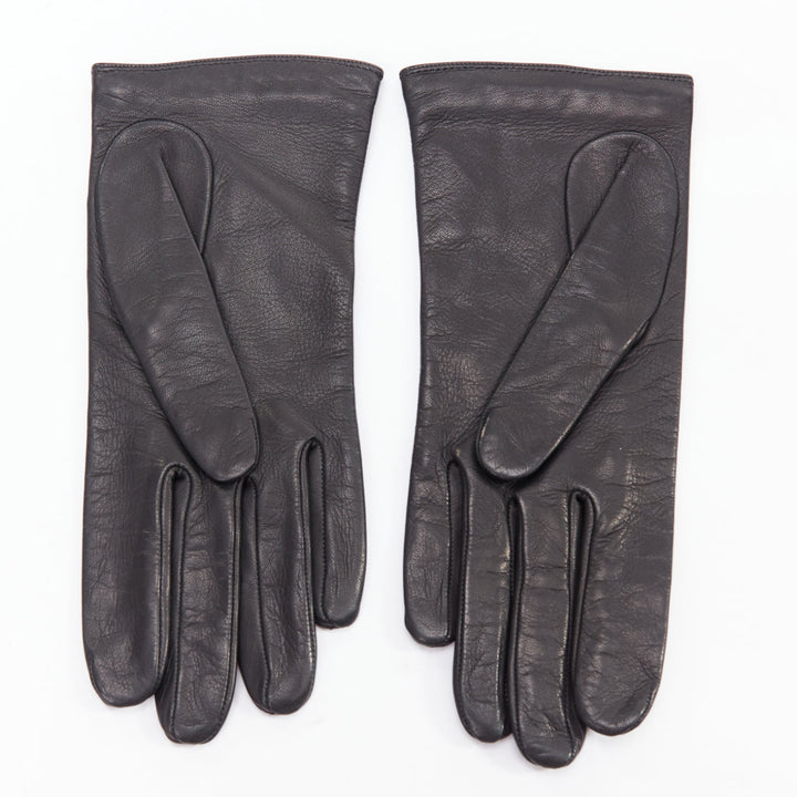 LOUIS VUITTON black leather gold silver trapeze stud short gloves