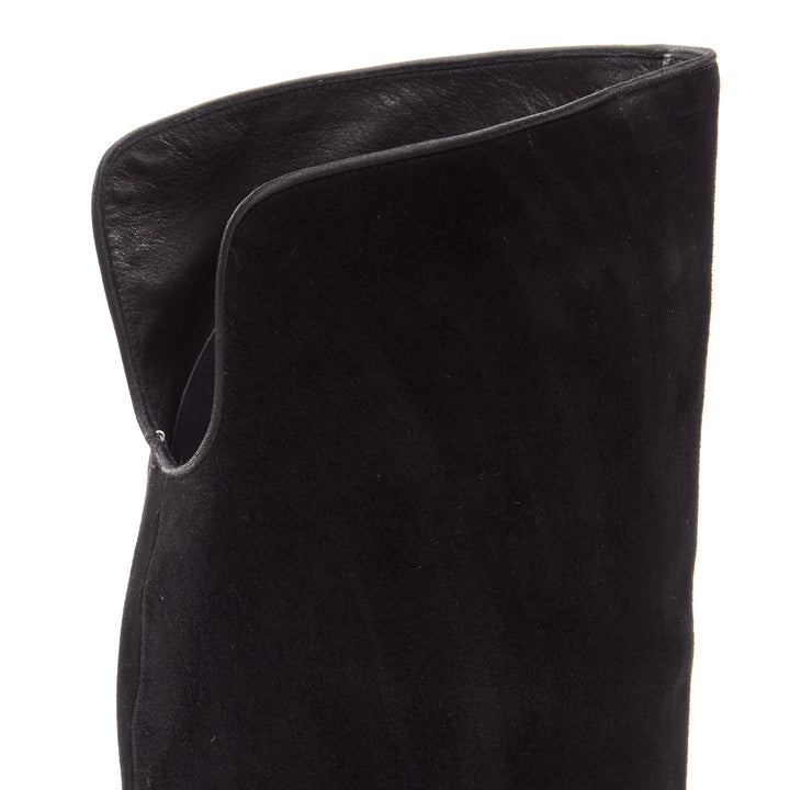 RENE CAOVILLA black suede crystal strass back slit knee flat boot EU35.5