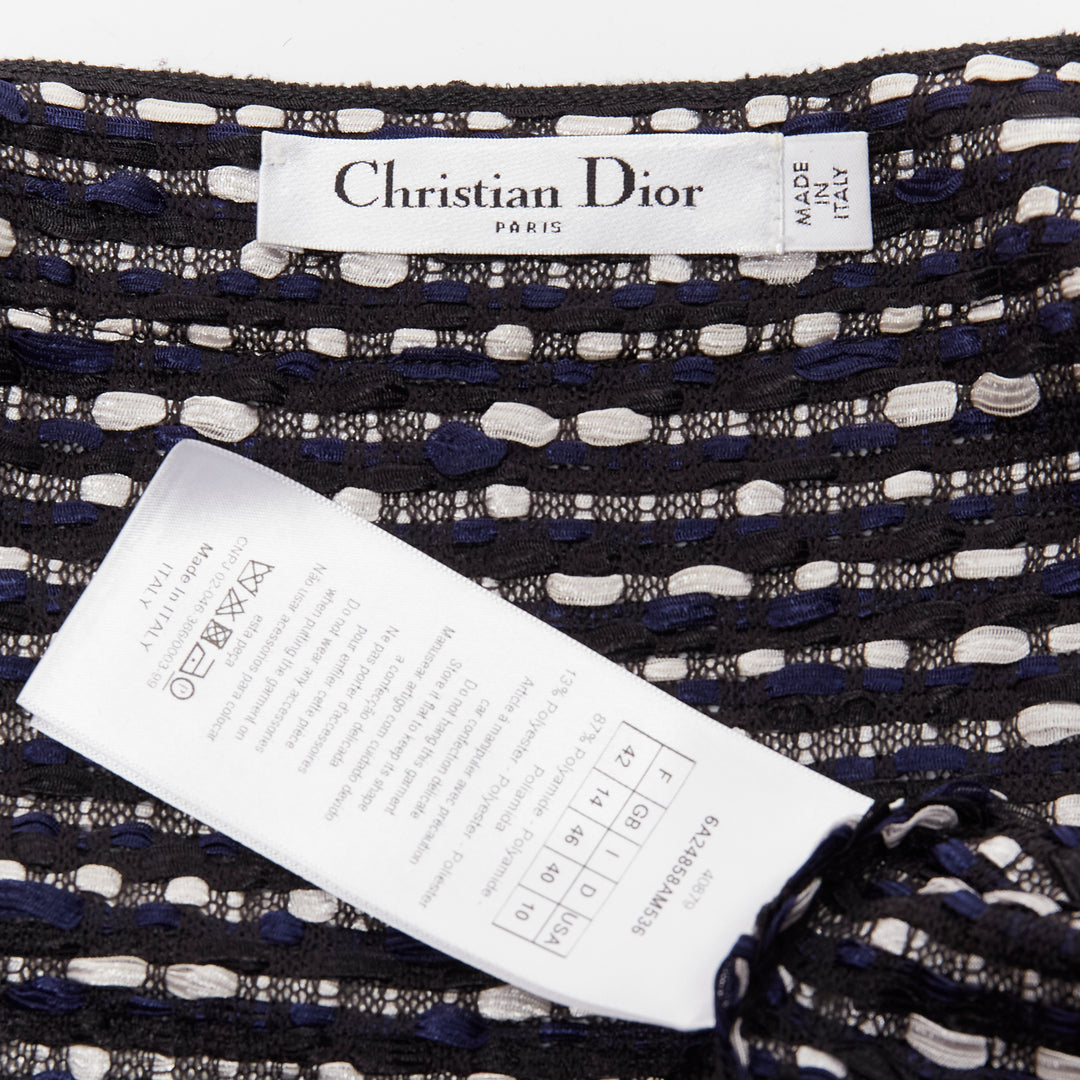 CHRISTIAN DIOR navy white light weave CD logo button long coat FR42 XL
