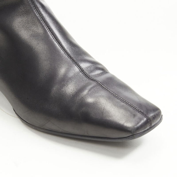 GUCCI black web trim leather gold bamboo charm zip riding boots EU36