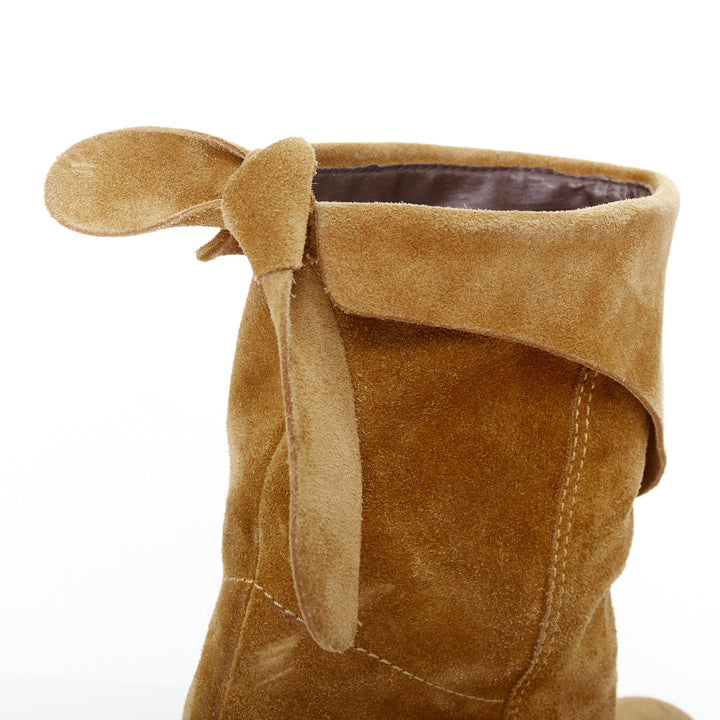 MARC JACOBS tan suede bow tie back slouchy western boots EU37.5