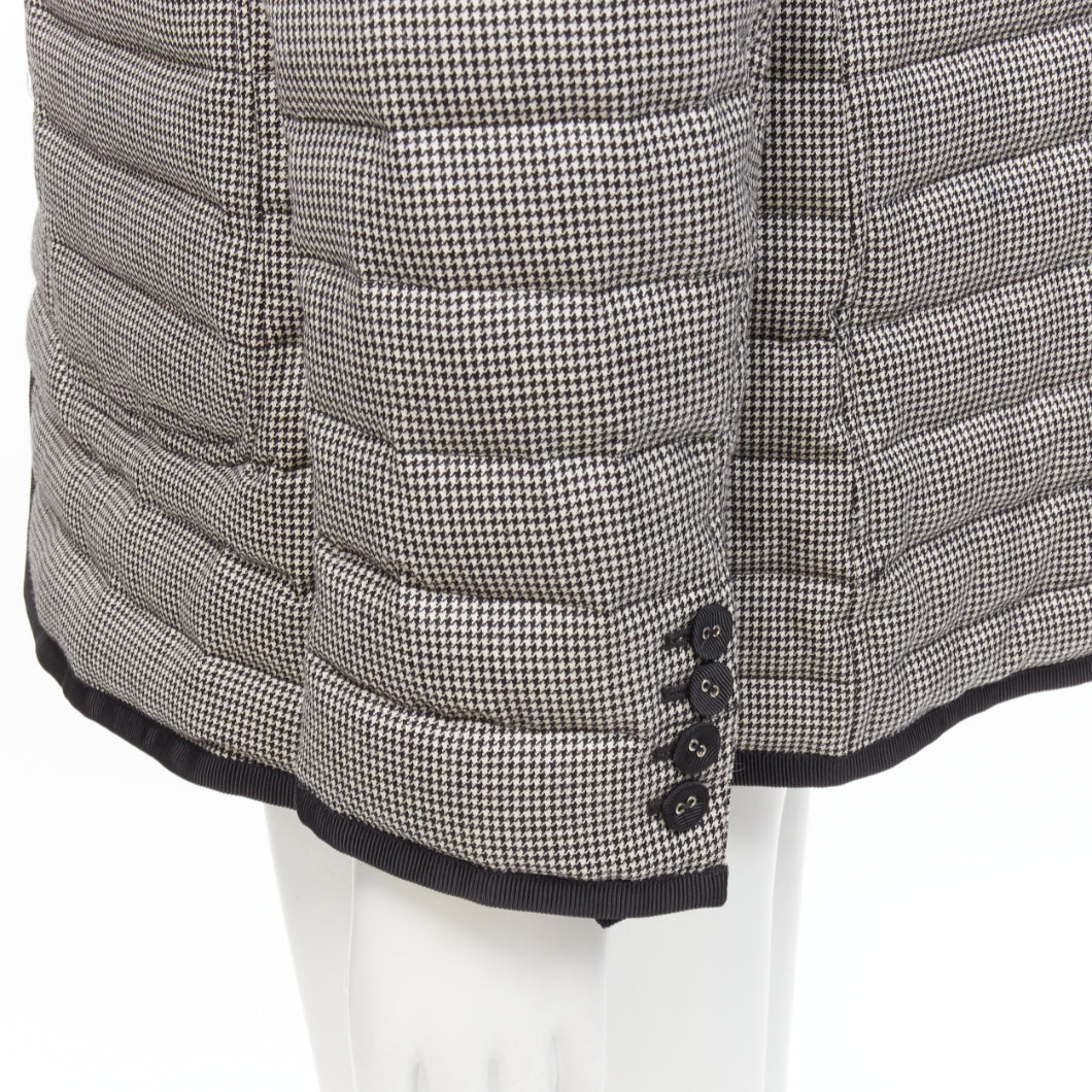 THOM BROWNE black white houndstooth ribbon trim stripe lined padded blazer Sz3 L