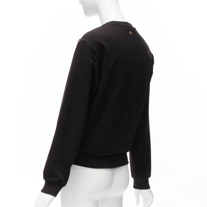 CHANEL 2022 Runway metallic CC logo graphic black tweed crew sweater FR34 XS