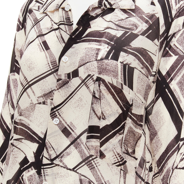 YOHJI YAMAMOTO Y'S abstract checked patchwork printed draped shirt dress JP1 S