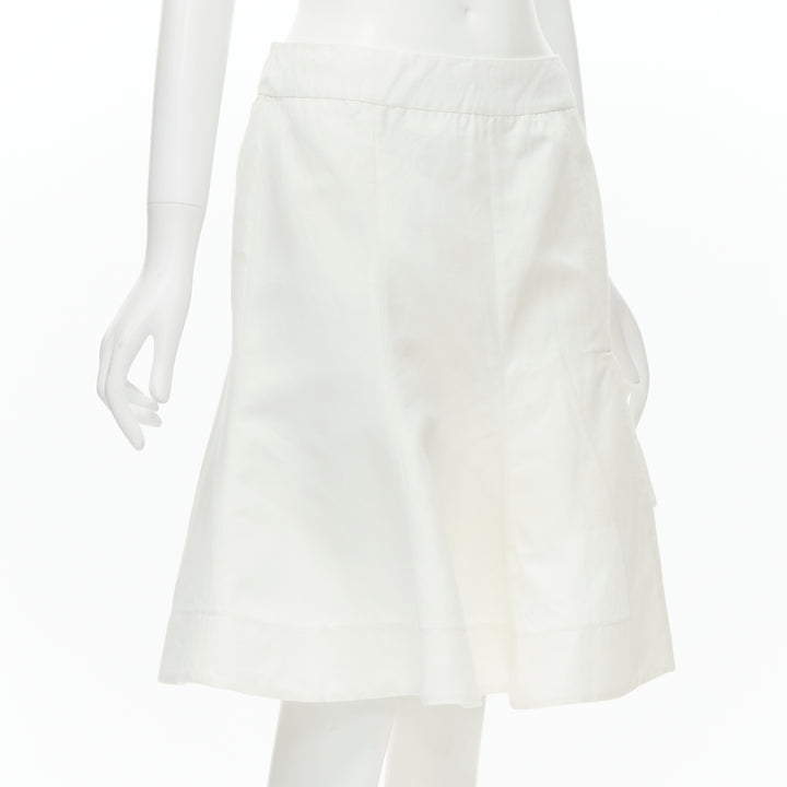 MARNI white cotton linen asymmetric step hem pleated flared skirt IT42 S