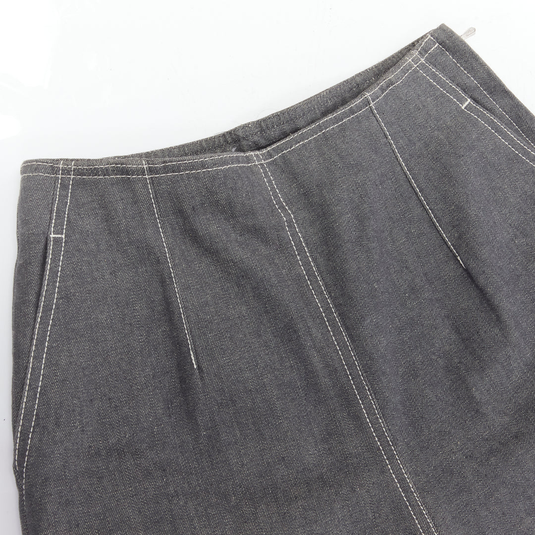 CHANEL 01P Vintage Runway CC rhinestone logo topstitch flared cargo pants FR36 S