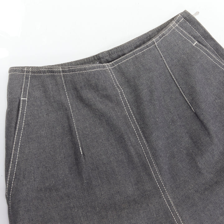 CHANEL 01P Vintage Runway CC rhinestone logo topstitch flared cargo pants FR36 S