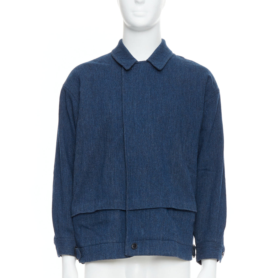YOHJI YAMAMOTO Y's blue wool cotton blend minimal zip bomber jacket