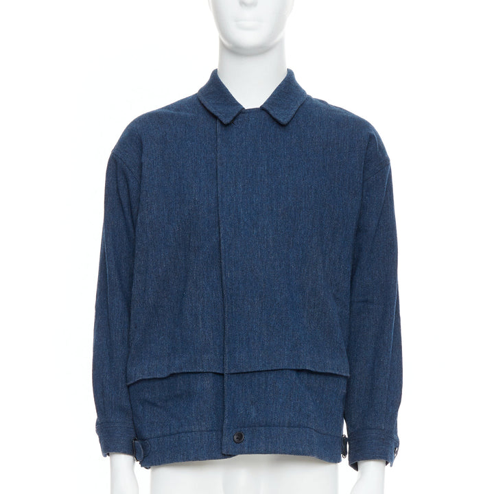 YOHJI YAMAMOTO Y's blue wool cotton blend minimal zip bomber jacket