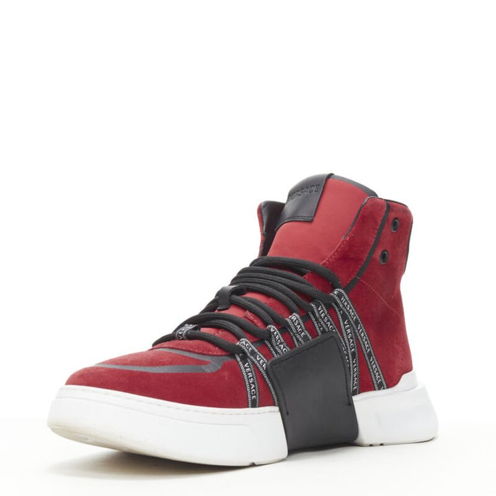 VERSACE red suede Medusa emblem nastro logo ribbon high top sneakers EU40