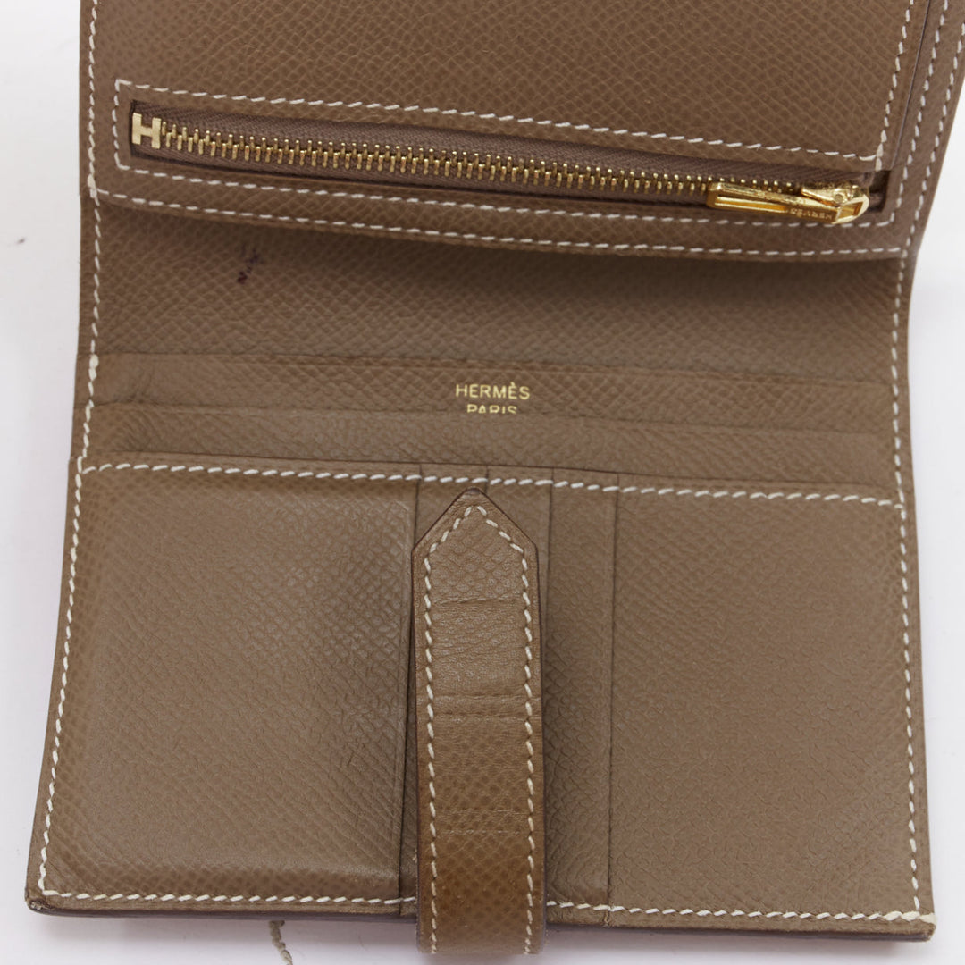 HERMES Bearn Compact etaupe brown GHW H strap epsom wallet