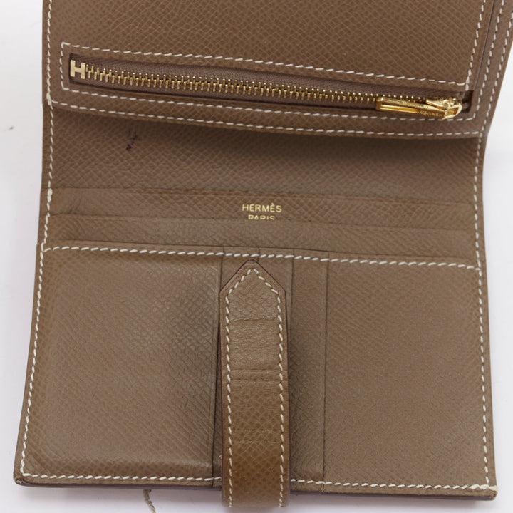 HERMES Bearn Compact etaupe brown GHW H strap epsom wallet