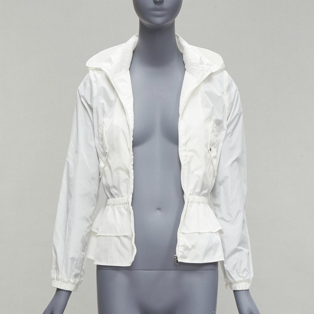 GUCCI Kidswear ivory GG monogram logo peplum hooded jacket 12Y