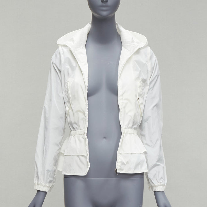 GUCCI Kidswear ivory GG monogram logo peplum hooded jacket 12Y