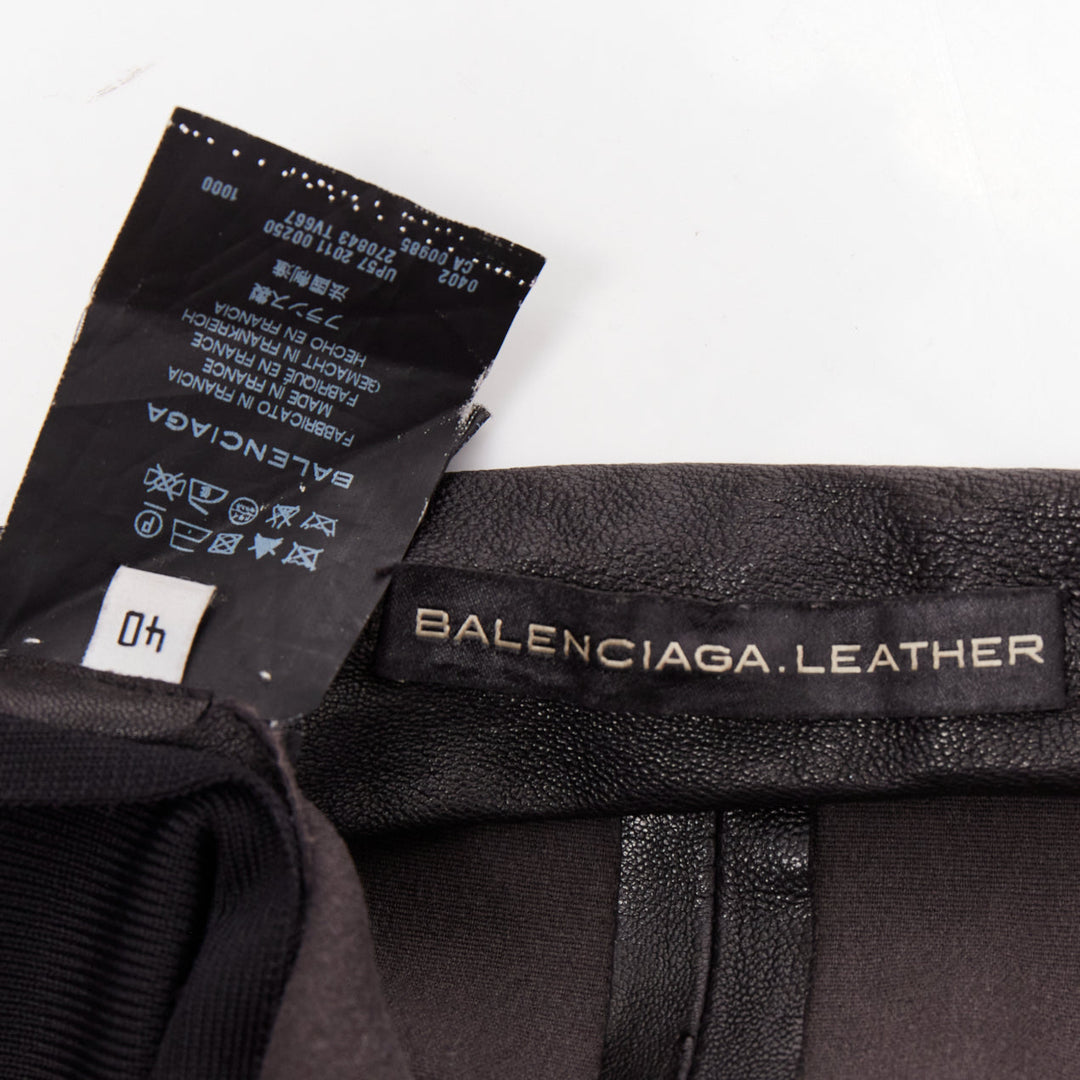 BALENCIAGA LEATHER 2011 black lambskin blend moto cuffed pants FR40 L