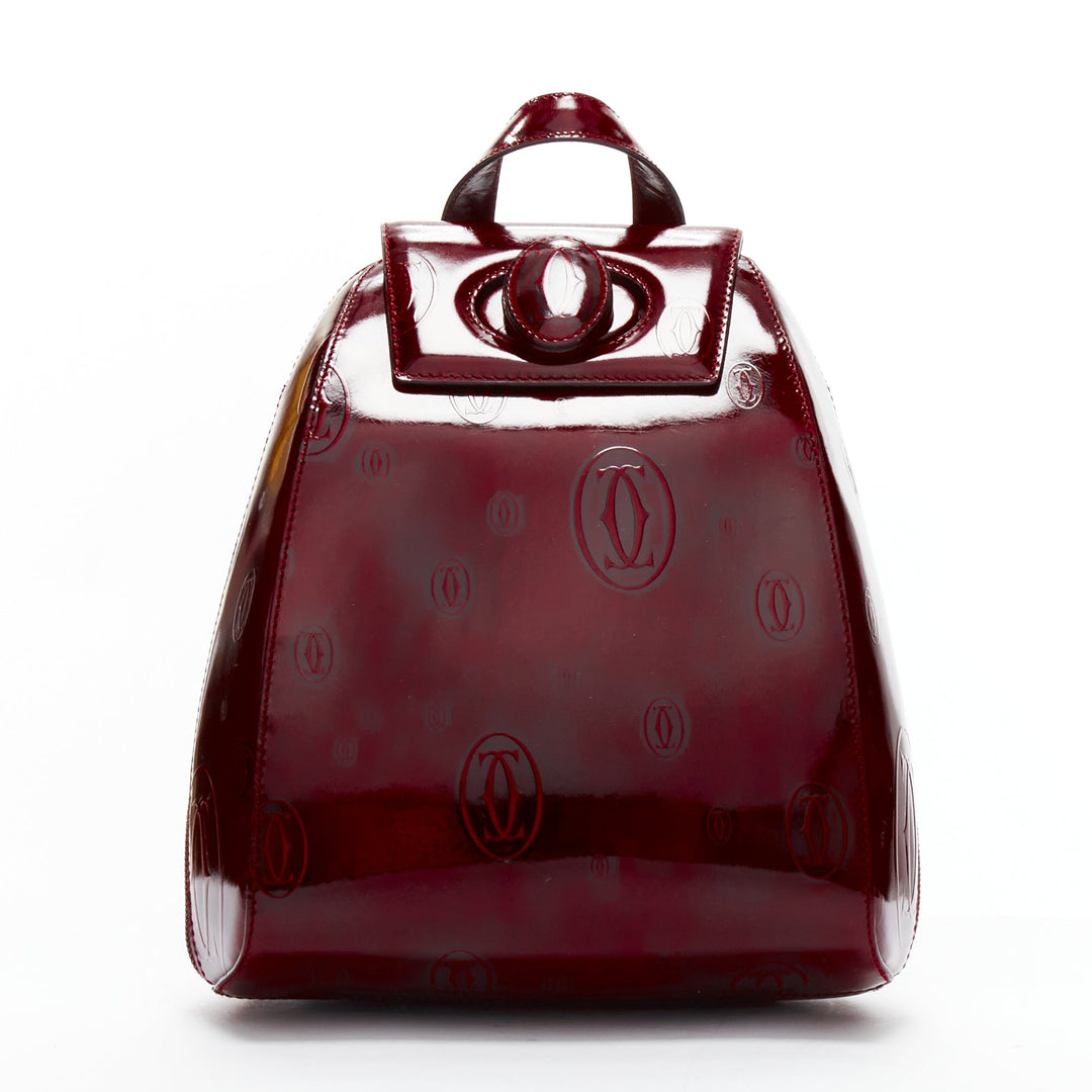 CARTIER Happy Birthday Bordeaux red hard calfskin logo boxy backpack