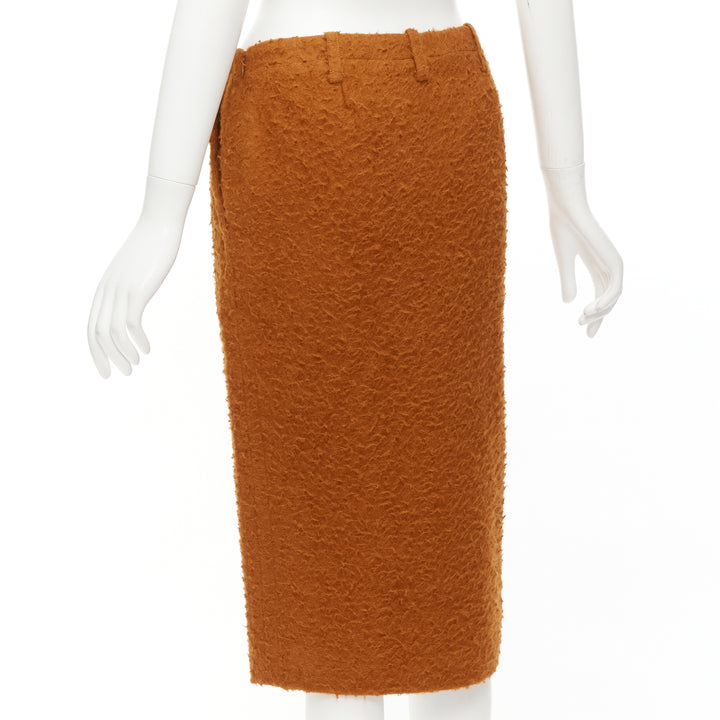 MARNI brown textured alpaca silk pocketed front slit pencil skirt IT38 XS