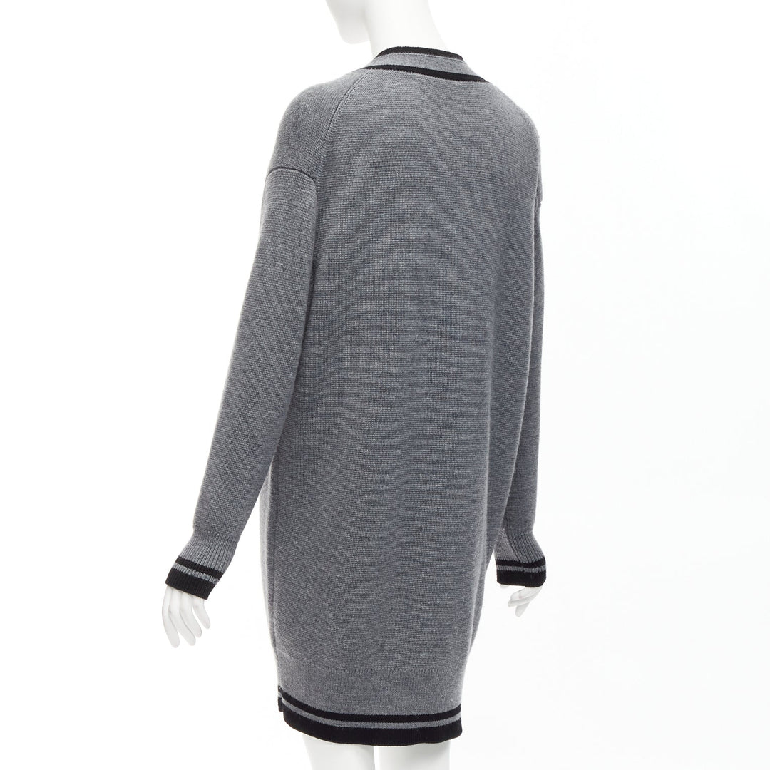 VVB VICTORIA BECKHAM 2017 Runway grey wool logo oversized cardigan UK2 XXS