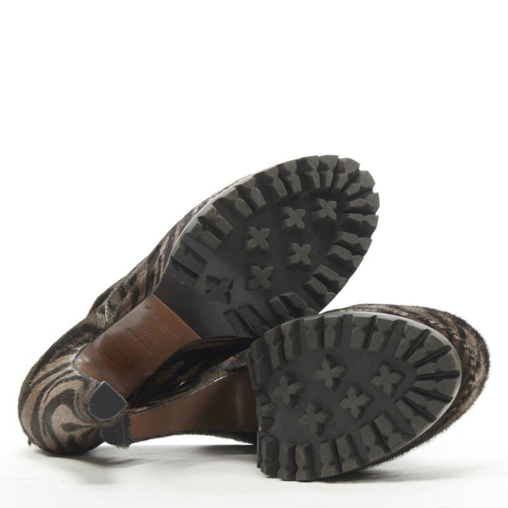 ALAIA brown black zebra stripe fur leather truck sole ankle bootie EU36.5