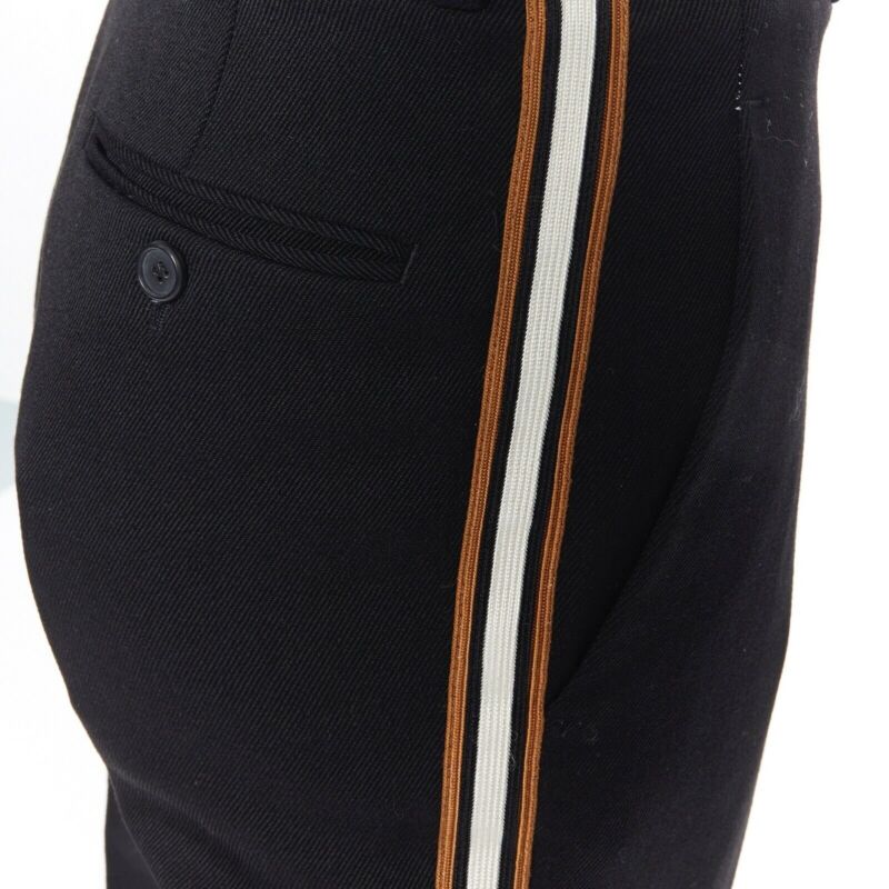 CALVIN KLEIN Raf Simons 2018 black white gold trim straight leg trousers US0 XXS