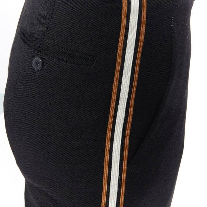 CALVIN KLEIN Raf Simons 2018 black white gold trim straight leg trousers US0 XXS