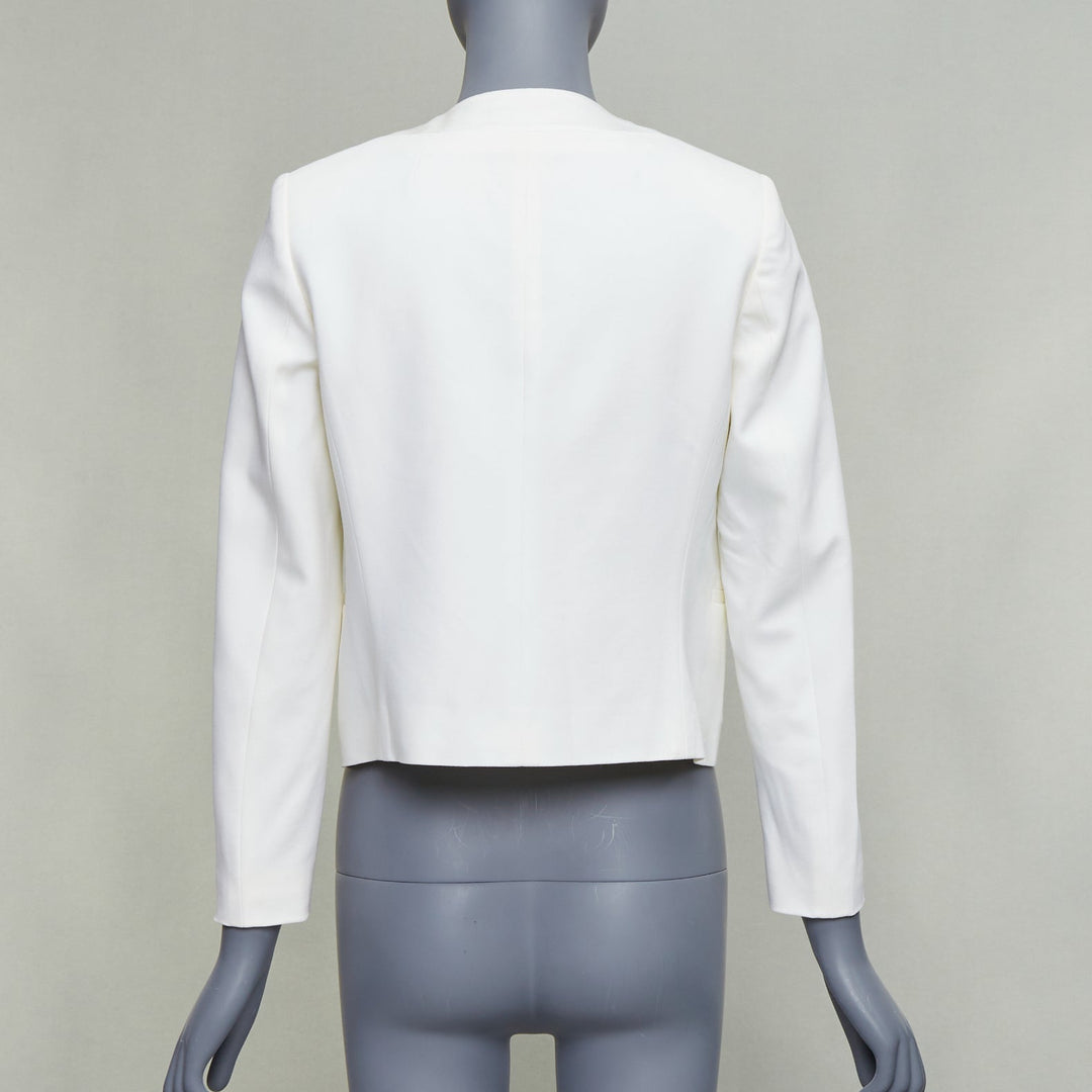 THEORY cream tromp loeil lapel shoulder pad cropped tux blazer US0 XS