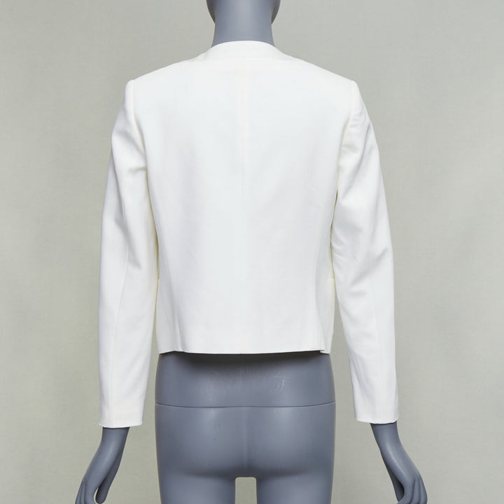 THEORY cream tromp loeil lapel shoulder pad cropped tux blazer US0 XS