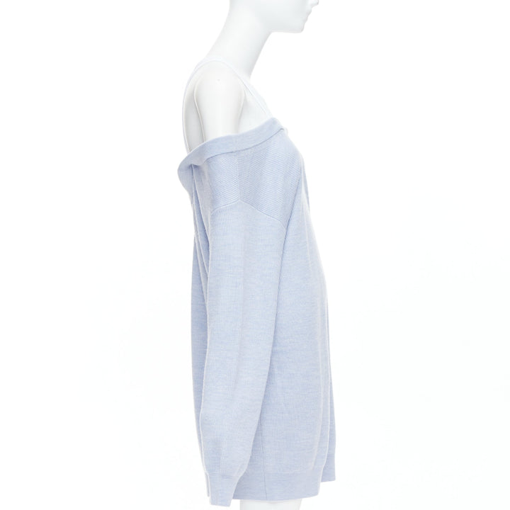 ALEXANDER WANG T blue merino wool white contrast sweater dress M