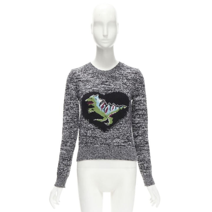 CHRISTIAN DIOR 100% cashmere melange grey dragon illustration sweater FR34 XS