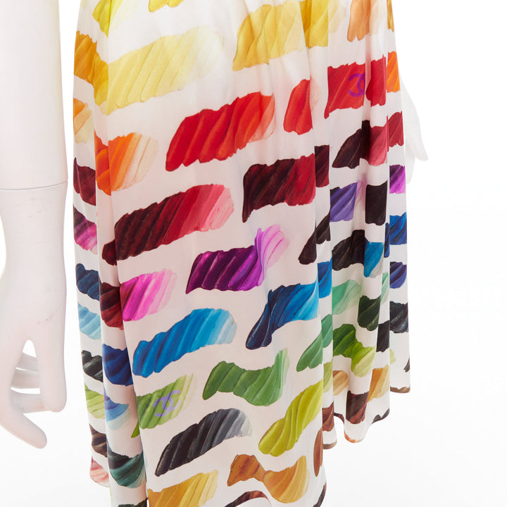 CHANEL Karl Lagerfeld 2014 Runway Colorama icon brush silk top skirt FR34 XS