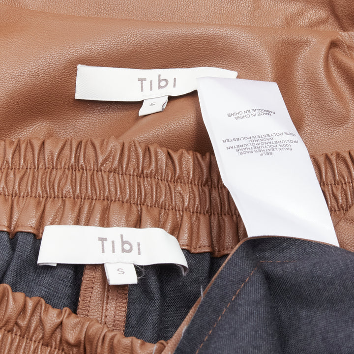 TIBI brown faux leather boxy fit shirt culotte wide shorts S