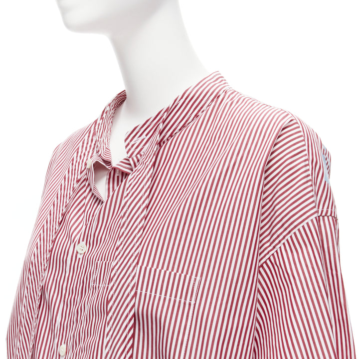 BALENCIAGA Demna 2017 red white stripe relaxed blue BB oversized shirt FR34 XS