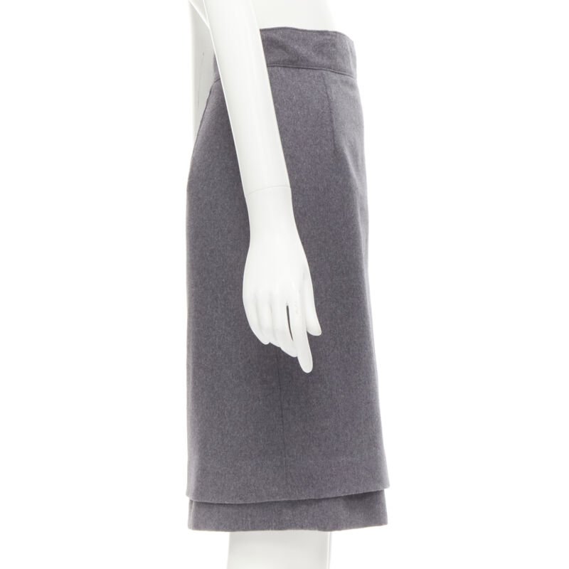 OSCAR DE LA RENTA grey wool double layered hem pencil skirt US2 XS