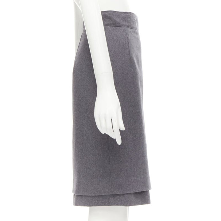 OSCAR DE LA RENTA grey wool double layered hem pencil skirt US2 XS