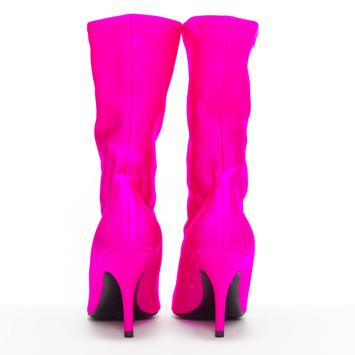 BALENCIAGA Knife neon pink lycra pointed sock boots EU38 Kim Kardashian