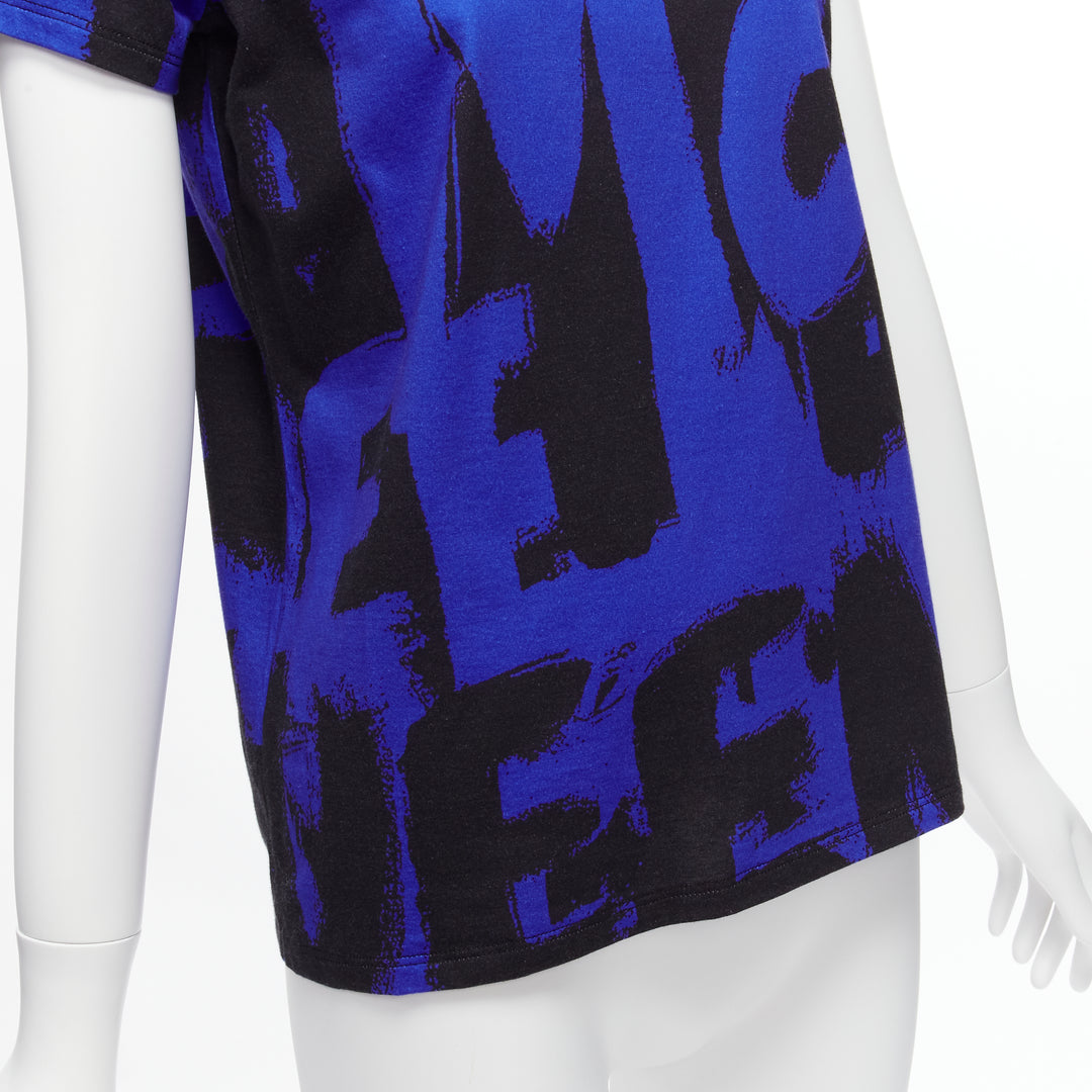 ALEXANDER MCQUEEN 2022 Brush blue black graffiti cotton tshirt IT38 XS