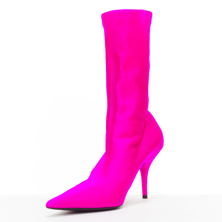 BALENCIAGA Knife neon pink lycra pointed sock boots EU38 Kim Kardashian