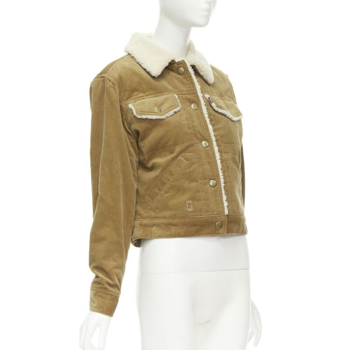 MARC JACOBS brown corduroy faux shearling lined trucker jacket XS