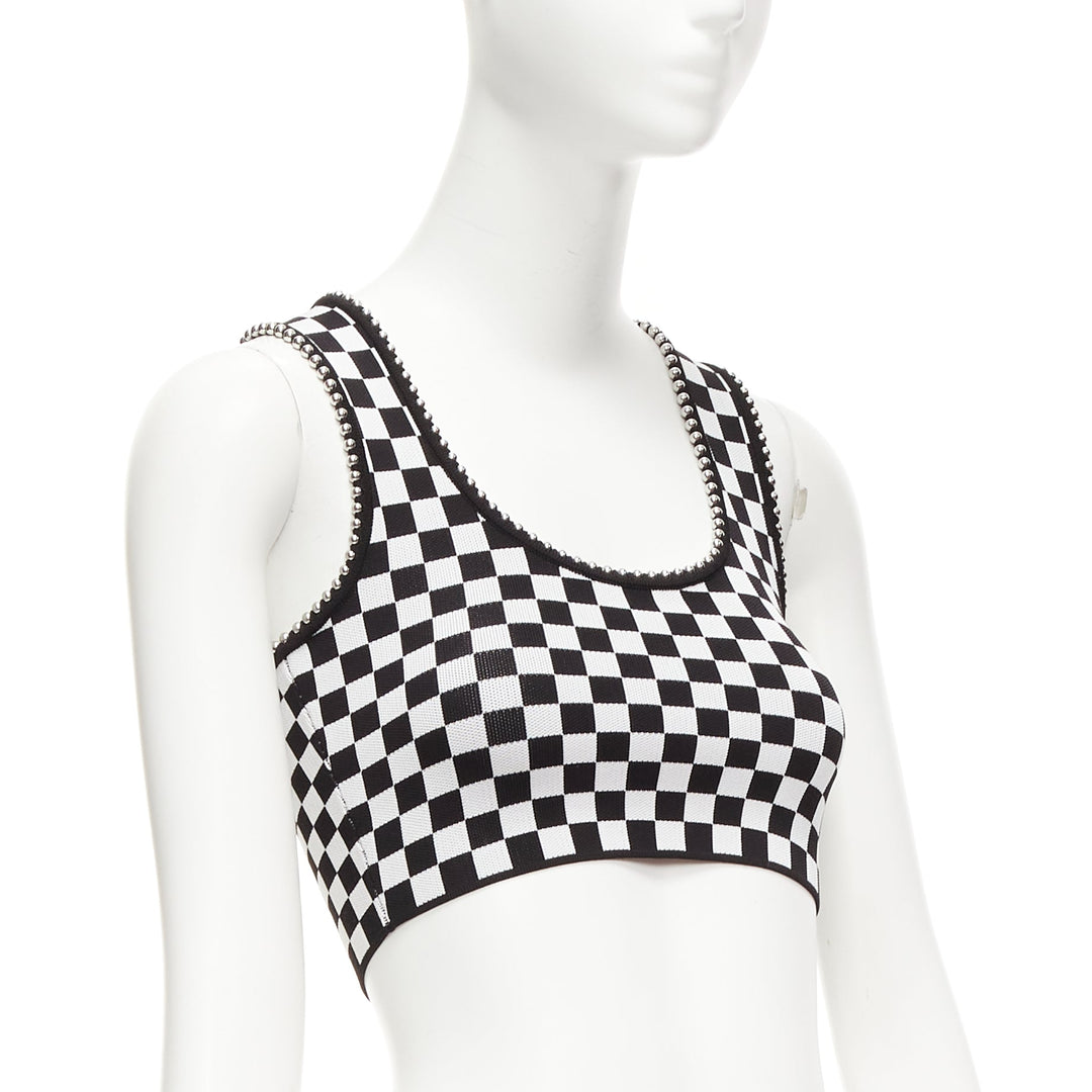 ALEXANDER WANG black white checker silver dome studded bralette top XS