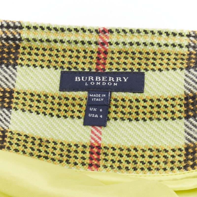 BURBERRY LONDON House Check green wool mini skirt UK6 US4 XS