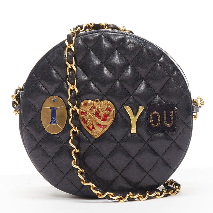 TIGER IN THE RAIN CHANEL Vintage I Love You applique round crossbody chain bag