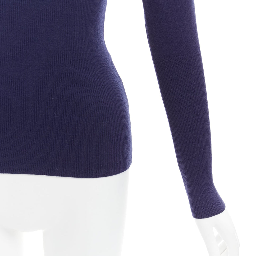 ALAIA navy blue wool blend button turtleneck sweater top FR40 L