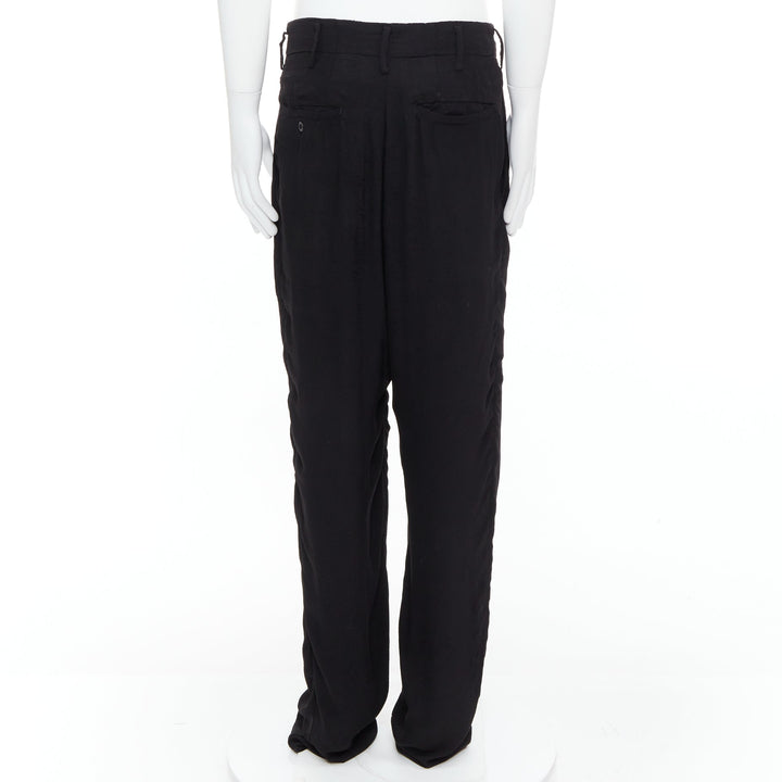 YOHJI YAMAMOTO Y's black rayon pleated front wide tapered pants JP3 L