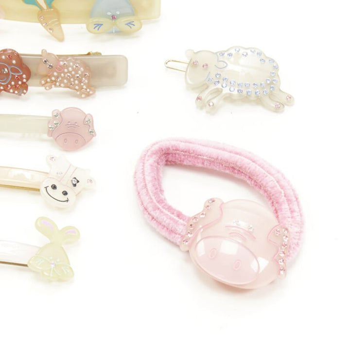 CHIC & MODE Alexandre Zouari LOT OF 9 farm animal crystal acrylic hair clip ties
