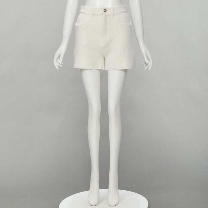BARRIE Denim Suit cashmere cotton knit ivory shorts M
