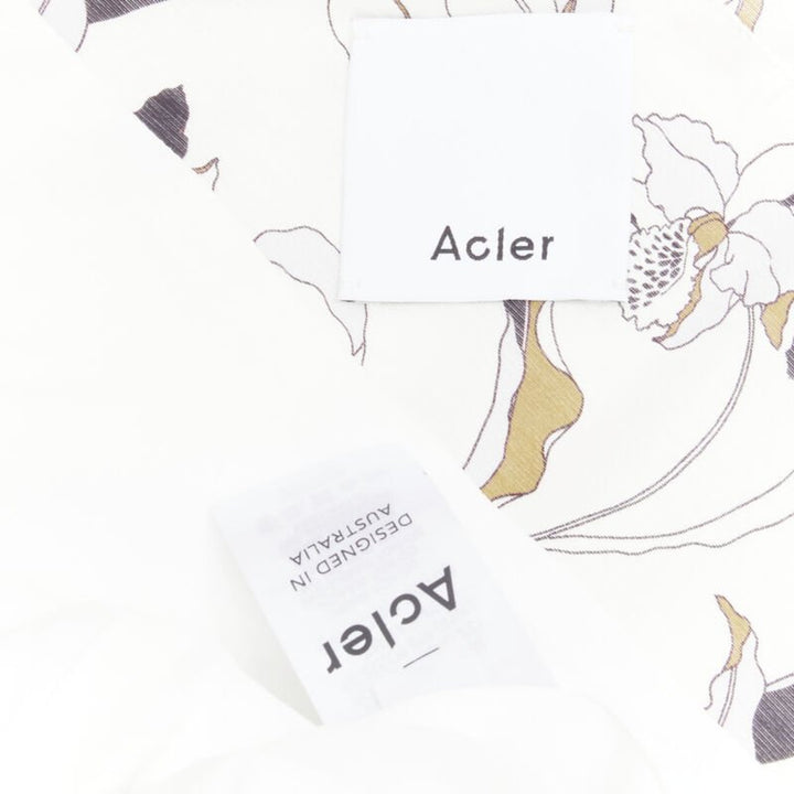 ACLER Maves white floral print bow off shoulder puff sleeve dress US2 XS