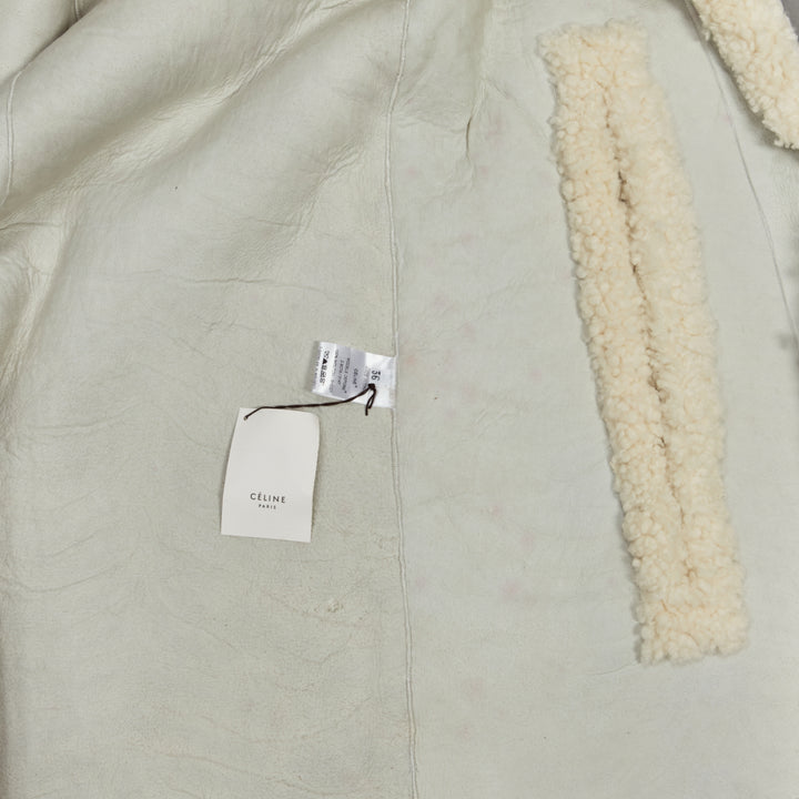 rare OLD CELINE Phoebe Philo 2010 Runway gold buckle cream shearling cape FR36