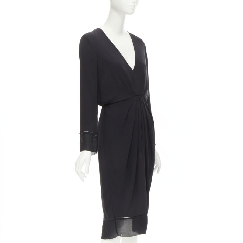 ZIMMERMANN black V-neck gathered waist lattice detail dress US0 XS