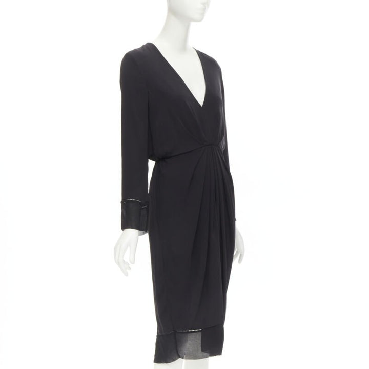 ZIMMERMANN black V-neck gathered waist lattice detail dress US0 XS